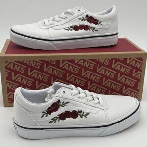 VANS Ward Shoe Rose Embroidery White Low Top Sneaker size 4 NEW in BOX